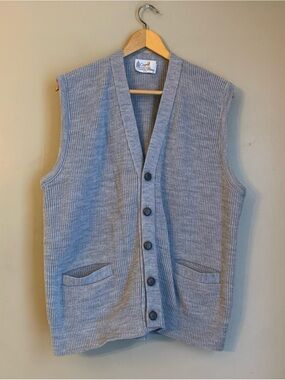 Vtg Clipper Mist Sweater Vest Button Up Pockets Grandpa Grunge 90s Preppy USA L